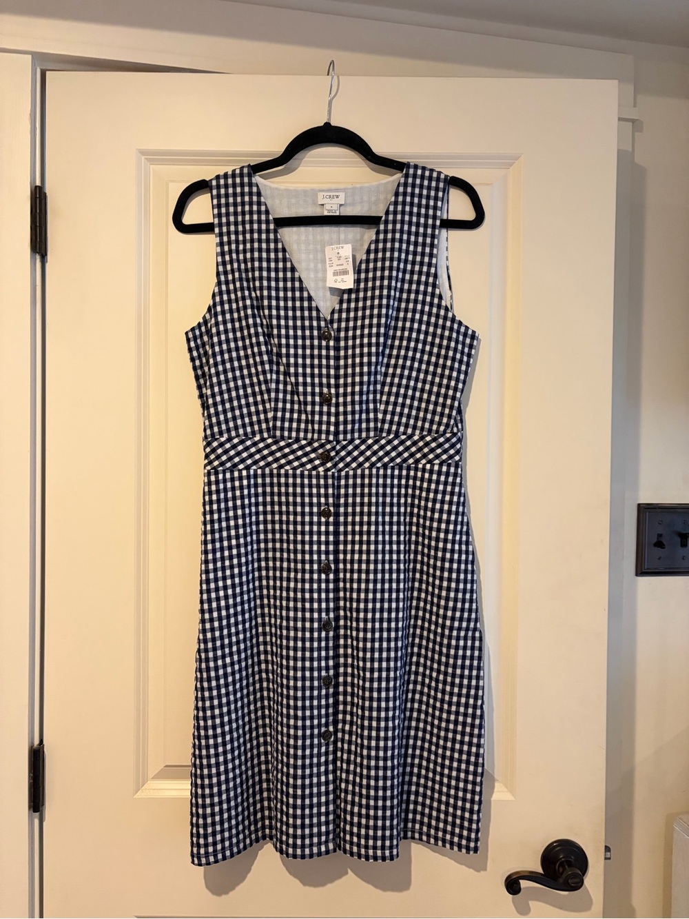 J. Crew Navy & White Gingham Sleeveless Button-Front Dress NWT